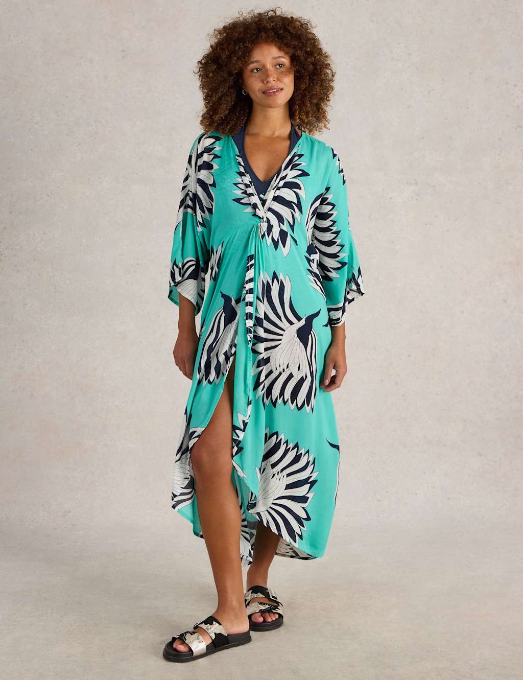White Stuff Women's Printed V-Neck Midaxi Wrap Dress - Blue Mix, Blue Mix