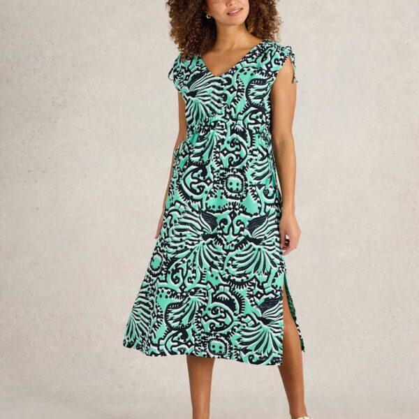 White Stuff Women's Pure Cotton Printed Midi Beach Dress - Blue Mix, Blue Mix