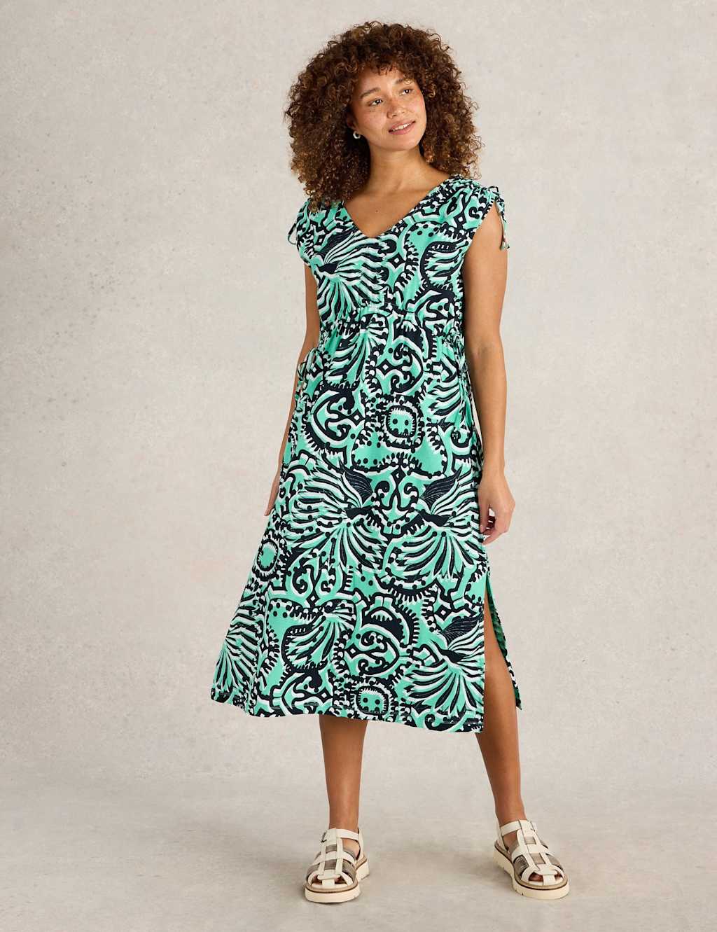 White Stuff Women's Pure Cotton Printed Midi Beach Dress - Blue Mix, Blue Mix