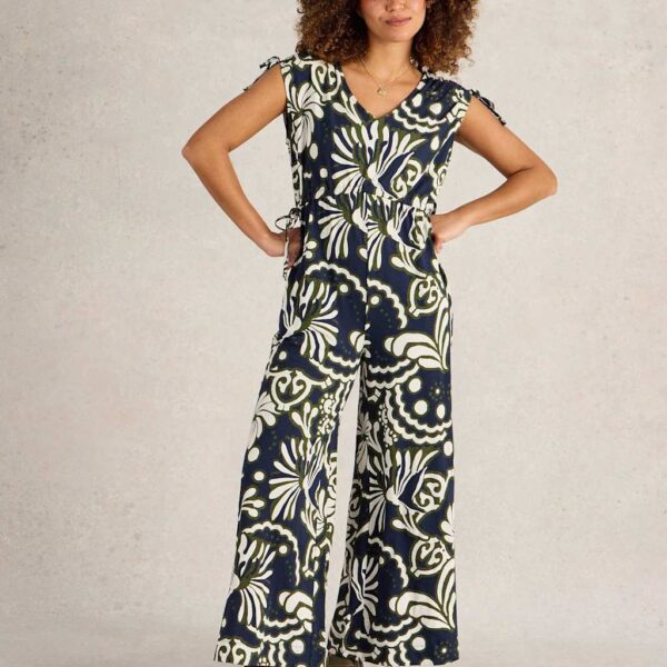 White Stuff Women's Pure Cotton Jersey Printed Jumpsuit - Navy Mix, Navy Mix