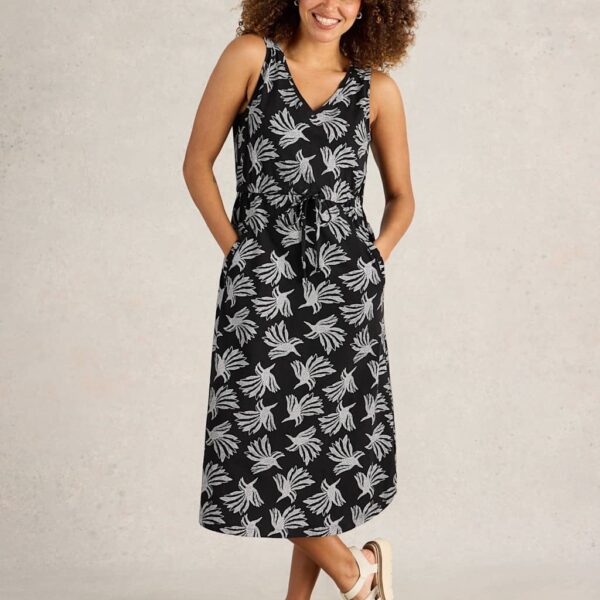 White Stuff Women's Pure Cotton Jersey Printed V-Neck Beach Dress - M - Black Mix, Black Mix