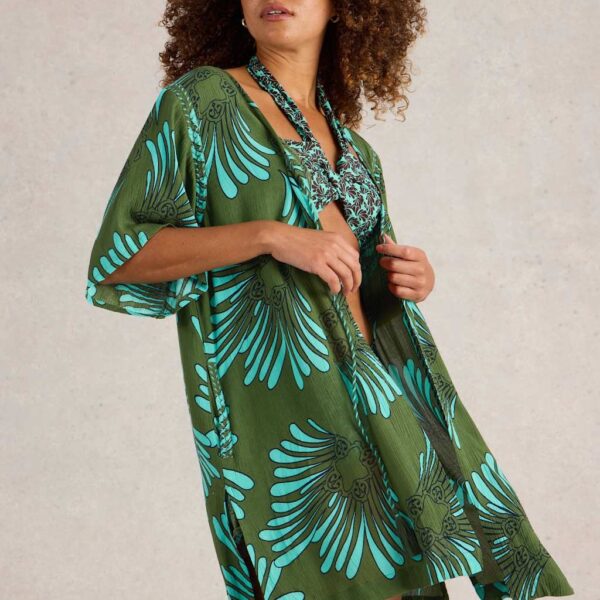 White Stuff Women's Printed V-Neck Mini Kaftan - Green Mix, Green Mix
