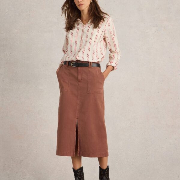 White Stuff Women's Cotton Rich Midi A-Line Skirt with Linen - 14REG - Tan, Tan