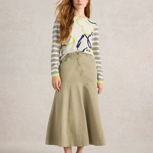 White Stuff Women's Cotton Rich Midaxi A-Line Skirt - 12REG - Natural, Natural,Green
