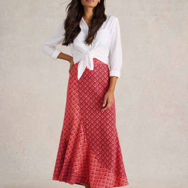 White Stuff Women's Linen Rich Printed Maxi A-Line Skirt - 12REG - Red Mix, Red Mix