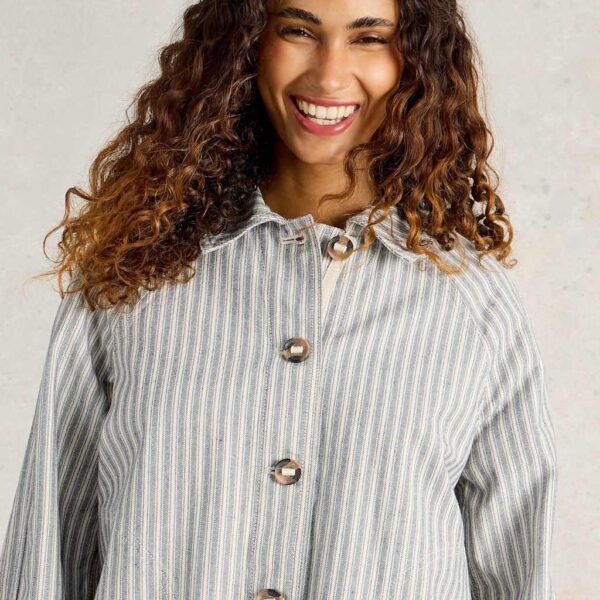 White Stuff Women's Pure Cotton Striped Relaxed Fit Denim Jacket - 6REG - Natural Mix, Natural Mix