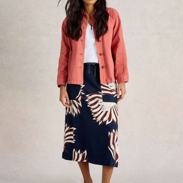 White Stuff Women's Linen Rich Printed Midi A-Line Skirt - 14REG - Navy Mix, Navy Mix