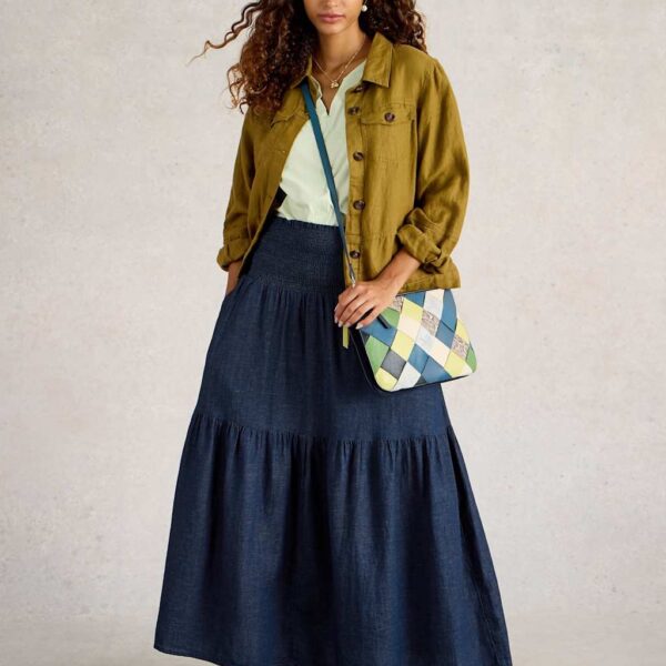 White Stuff Women's Pure Cotton Textured Maxi Tiered Skirt - 14REG - Navy, Navy