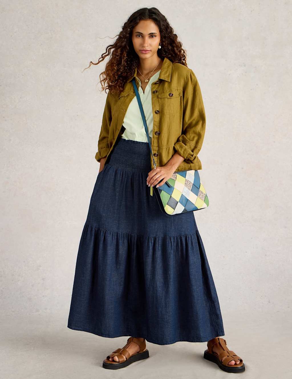 White Stuff Women's Pure Cotton Textured Maxi Tiered Skirt - 14REG - Navy, Navy