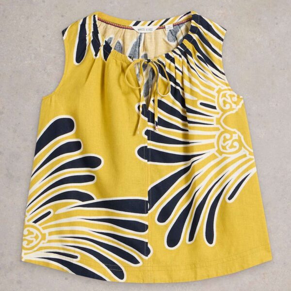 White Stuff Women's Linen Blend Printed Tie Neck Shell Top - 12 - Yellow Mix, Yellow Mix
