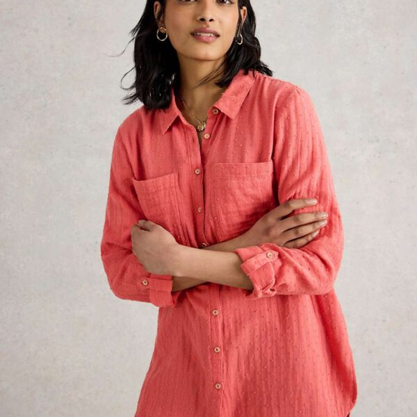 White Stuff Women's Pure Cotton Textured Longline Shirt - 14REG - Pink, Pink