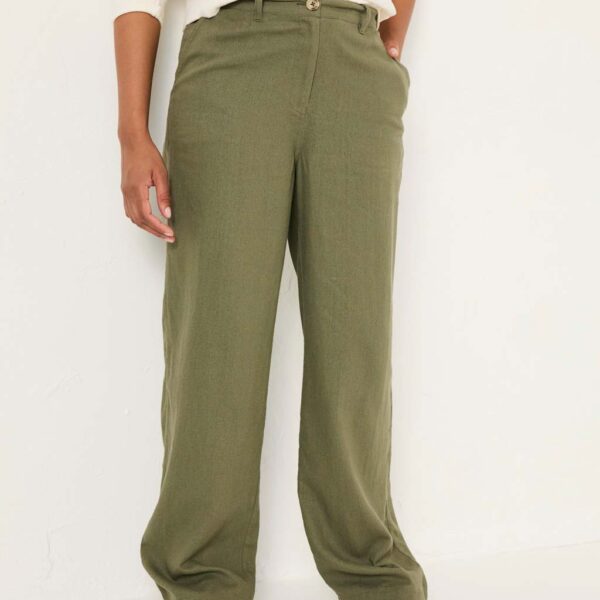 Fatface Women's Linen Rich Wide Leg Trousers - 18REG - Khaki, Khaki