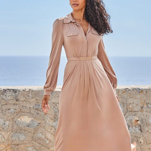 Sosandar Women's Jersey Midi Shirt Dress - 8 - Camel, Camel