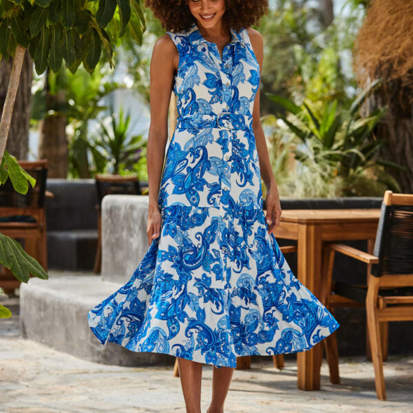 Sosandar Women's Jersey Printed Midi Shirt Dress - 8 - Blue Mix, Blue Mix