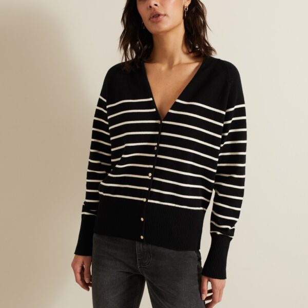 Phase Eight Women's Striped V-Neck Cardigan - Black Mix, Black Mix