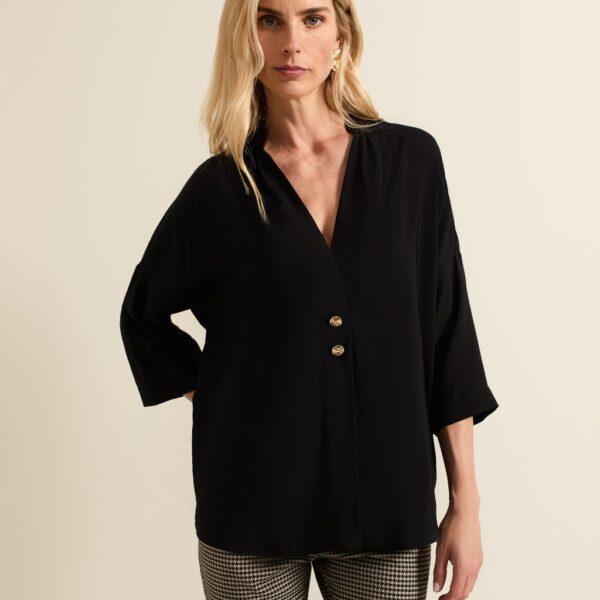 Phase Eight Women's V-Neck Button Detail Shirt - XS - Black, Black