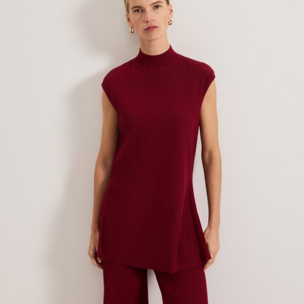 Phase Eight Women's Lori Ribbed Funnel Neck Ribbed Tunic - M - Burgundy, Burgundy