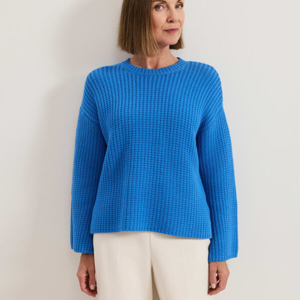 Phase Eight Women's Cotton Rich Textured Round Neck Jumper - Blue, Blue