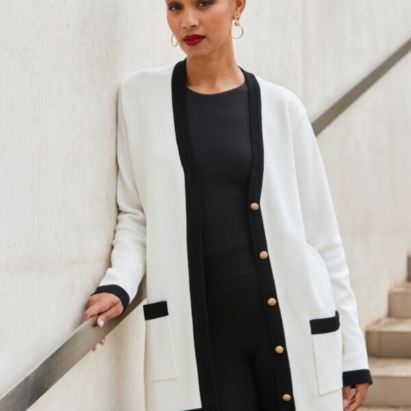 Sosandar Women's Button Front Longline Cardigan - 16 - Ivory, Ivory