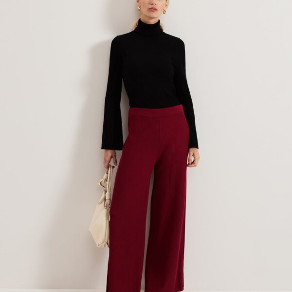 Phase Eight Women's Ribbed Wide Leg Trousers - Burgundy, Burgundy