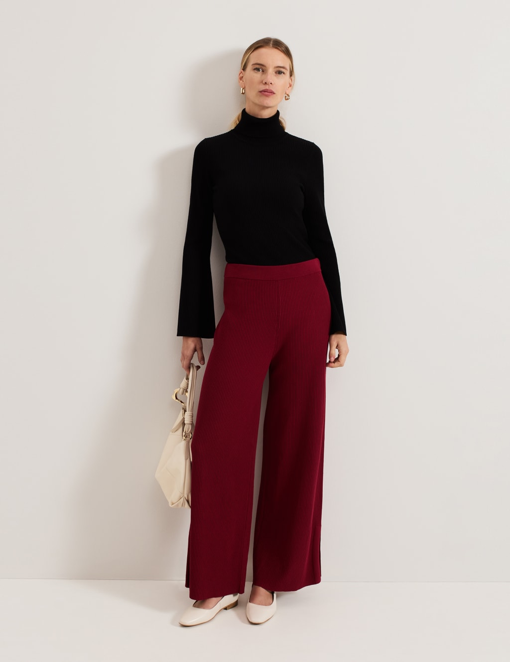 Phase Eight Women's Ribbed Wide Leg Trousers - Burgundy, Burgundy
