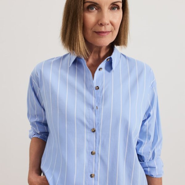 Phase Eight Women's Cotton Blend Striped Collared Shirt - 10 - Blue Mix, Blue Mix