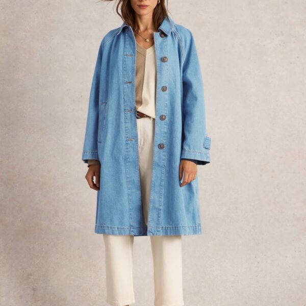 White Stuff Women's Denim Longline Jacket - 20REG - Med Blue Denim, Med Blue Denim