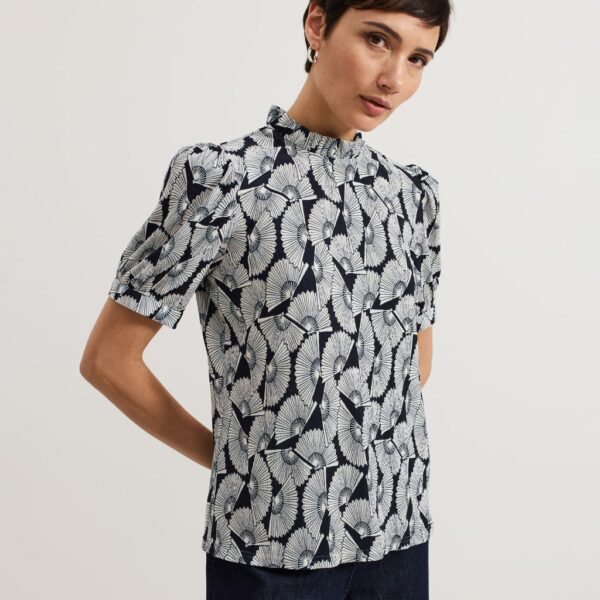 Phase Eight Women's Printed Funnel Neck Top - 12 - Navy, Navy
