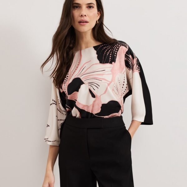 Phase Eight Women's Floral Slash Neck Top - 12 - Black Mix, Black Mix