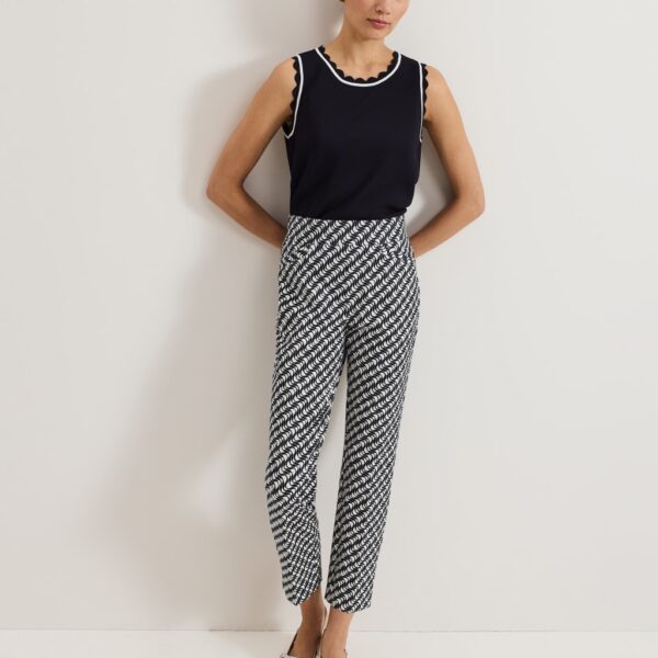 Phase Eight Women's Printed Straight Leg Cropped Trousers - 10 - Navy Mix, Navy Mix