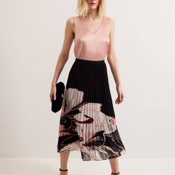 Phase Eight Women's Floral Pleated Midi Skirt - 12 - Black Mix, Black Mix