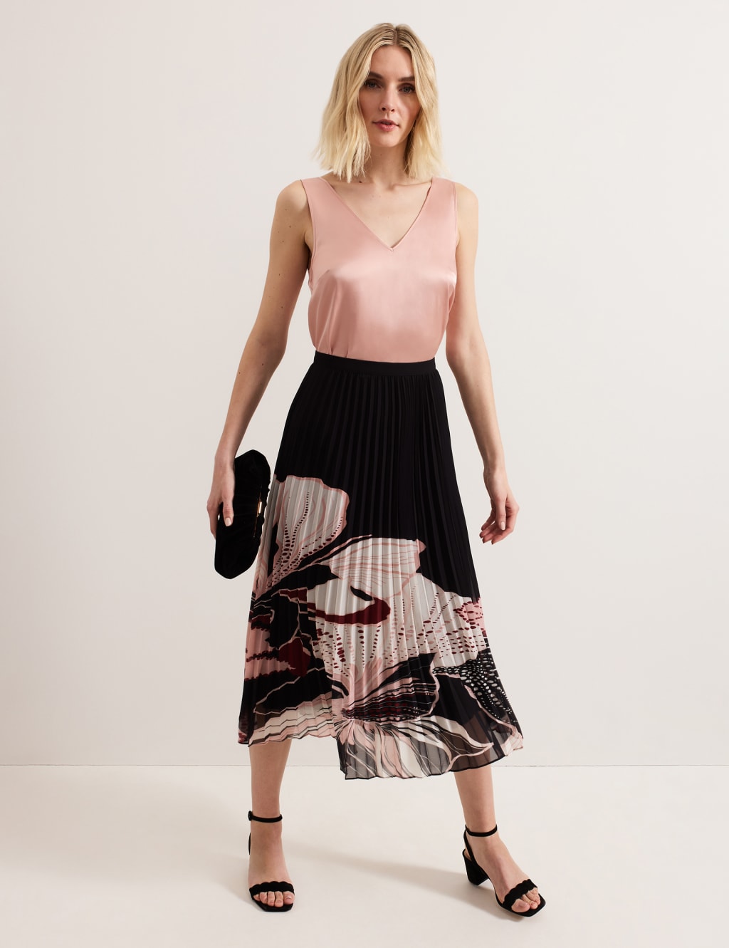 Phase Eight Women's Floral Pleated Midi Skirt - 12 - Black Mix, Black Mix
