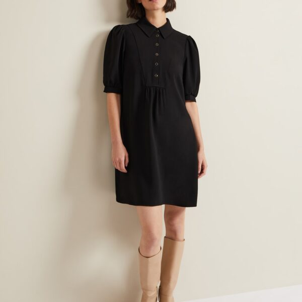 Phase Eight Women's Collared Button Detail Mini Swing Dress - 24 - Black, Black