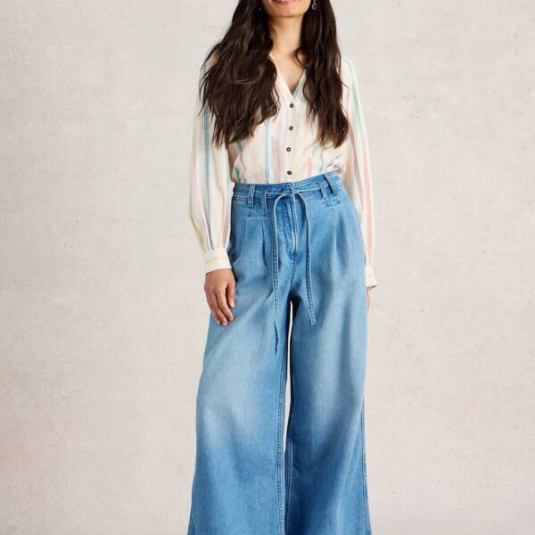 White Stuff Women's Lyocell Blend Mid Rise Wide Leg Jeans - 14REG - Light Denim, Light Denim