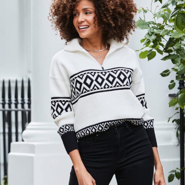 Sosandar Women's Detailed Roll Neck Jumper - S - White Mix, White Mix