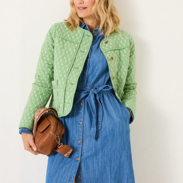 Fatface Women's Pure Cotton Printed Quilted Short Jacket - 18 - Green Mix, Green Mix