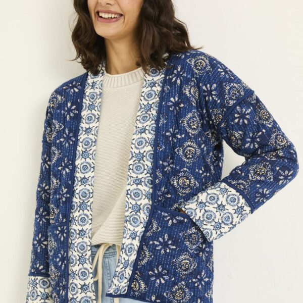 Fatface Women's Pure Cotton Floral Quilted Jacket - 12 - Blue Mix, Blue Mix
