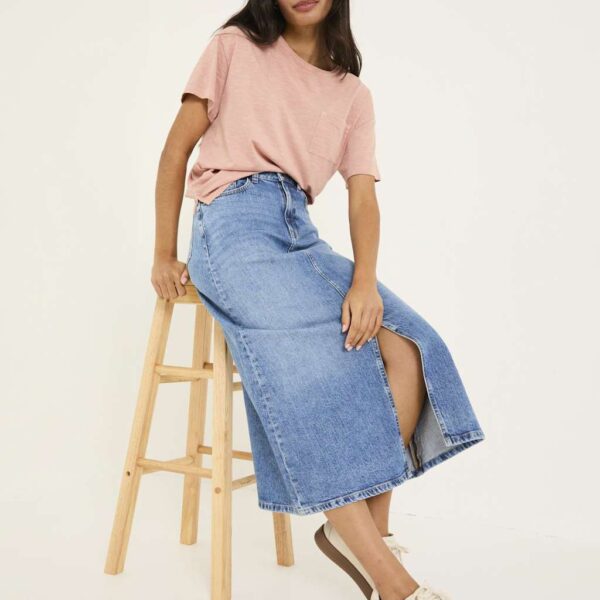 Fatface Women's Denim Midi A-Line Skirt - 18REG - Blue Denim, Blue Denim