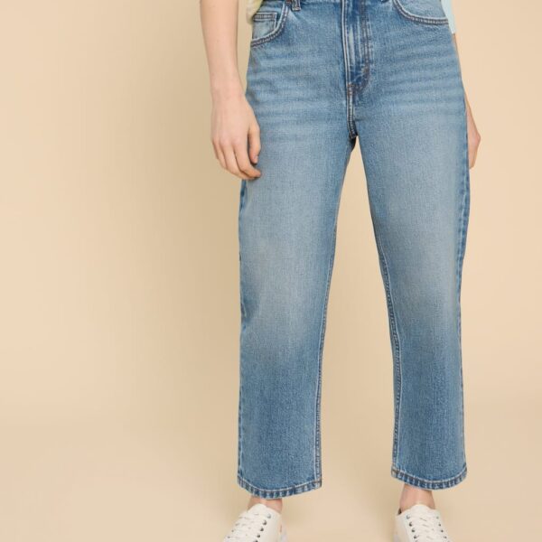White Stuff Women's Charlie Mid Rise Straight Leg Cropped Jeans - 14 - Med Blue Denim, Natural,Med Blue Denim