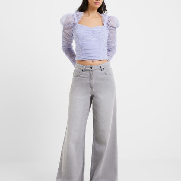 French Connection Women's Relaxed Pure Cotton Mid Rise Wide Leg Jeans - 16 - Grey, Grey
