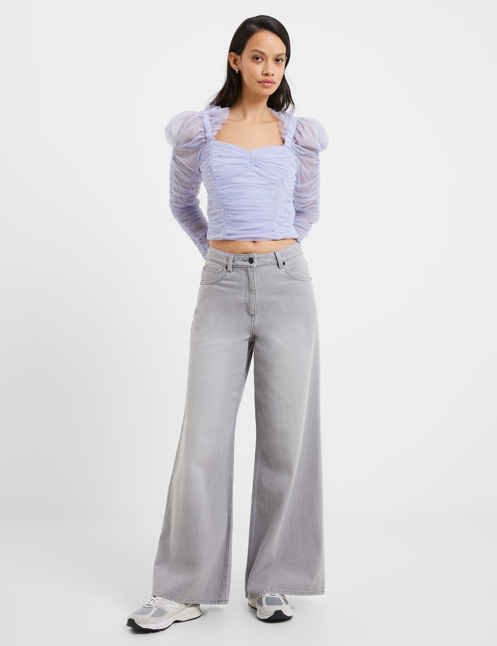 French Connection Women's Relaxed Pure Cotton Mid Rise Wide Leg Jeans - 16 - Grey, Grey