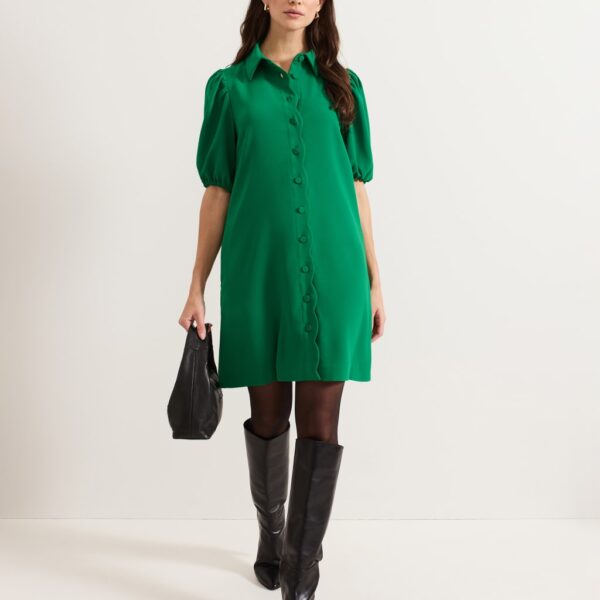 Phase Eight Women's Scallop Detail Mini Shirt Dress - 16 - Green, Green