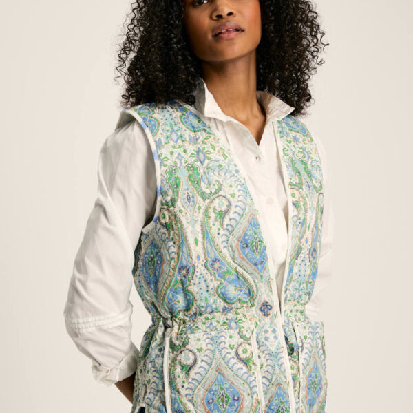 Joules Women's Pure Cotton Printed Quilted Waisted Gilet - 6 - Cream Mix, Cream Mix