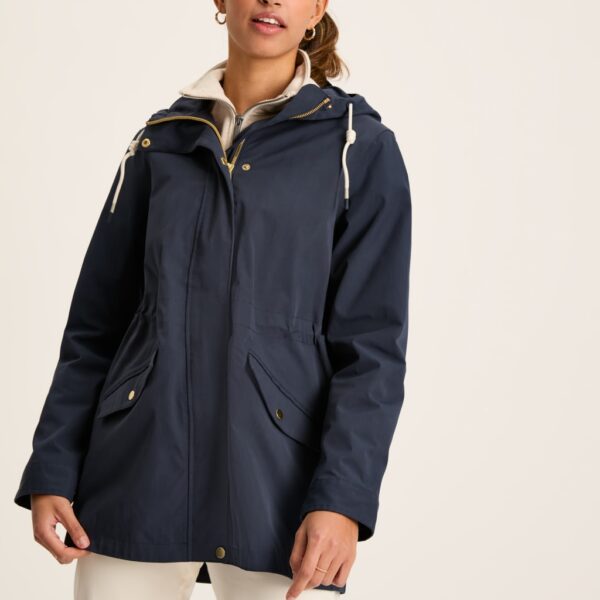 Joules Women's Cotton Rich Hooded Raincoat - 8 - Dark Blue, Dark Blue,Neutral,Navy
