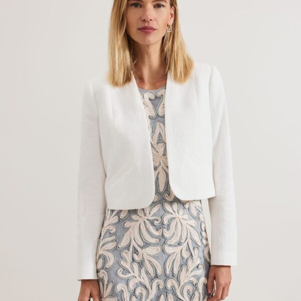 Phase Eight Women's Pure Cotton Collarless Cropped Jacket - 12 - Ivory, Ivory