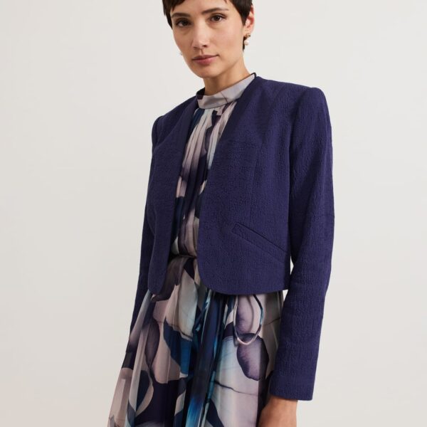 Phase Eight Women's Pure Cotton Collarless Cropped Jacket - 14 - Navy, Navy
