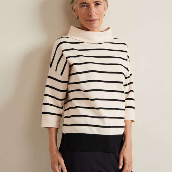 Phase Eight Women's Striped Funnel Neck Jumper - Ivory Mix, Ivory Mix
