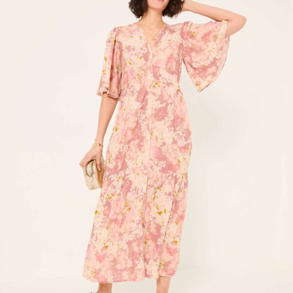 Fatface Women's Floral V-Neck Maxi Tiered Dress - 14REG - Light Pink Mix, Light Pink Mix