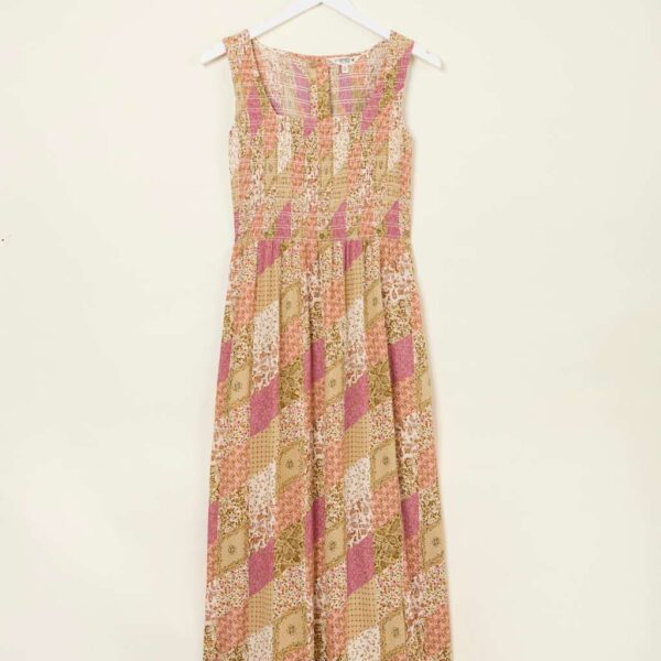 Fatface Women's Ditsy Floral Scoop Neck Midi Shirred Dress - 14REG - Orange Mix, Orange Mix