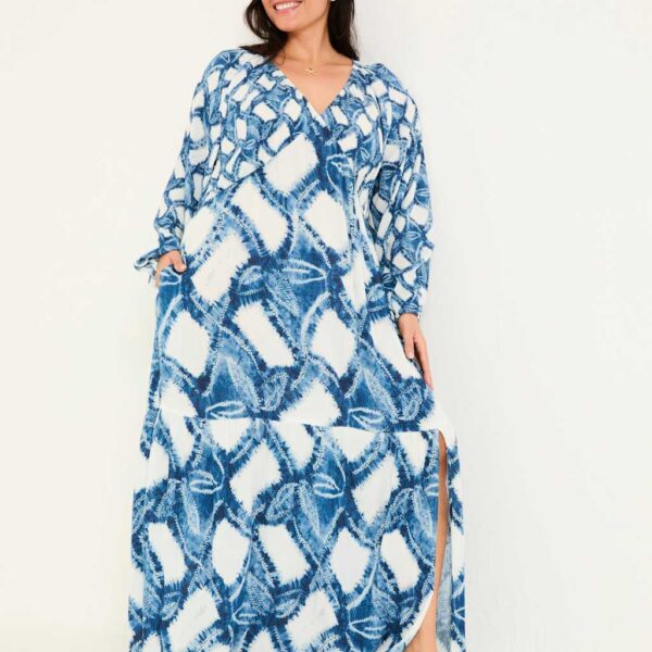 Fatface Women's Printed V-Neck Maxi Tiered Dress - 14REG - Blue Mix, Blue Mix